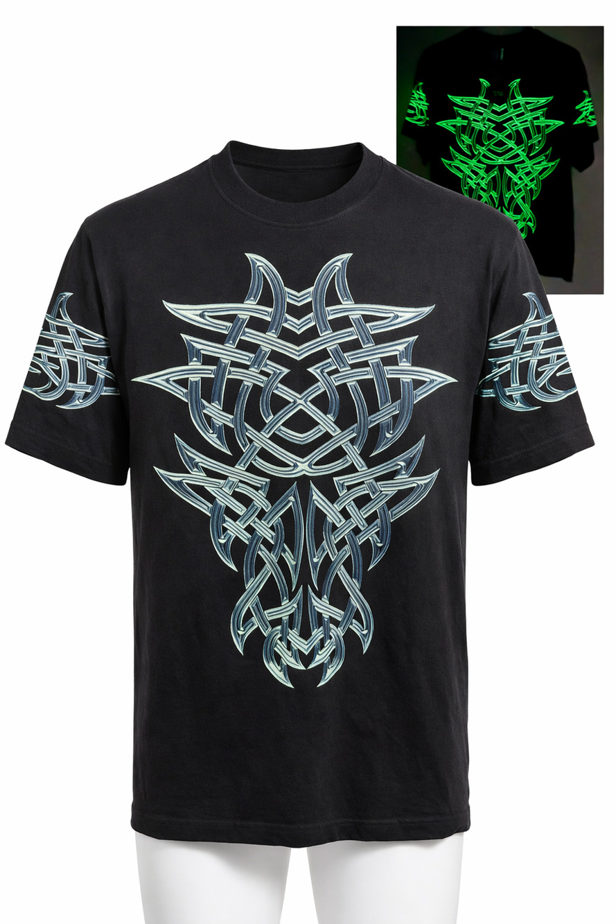 Rock Eagle Glow in the Dark Celtic Graphic Black Cotton T Shirt Large